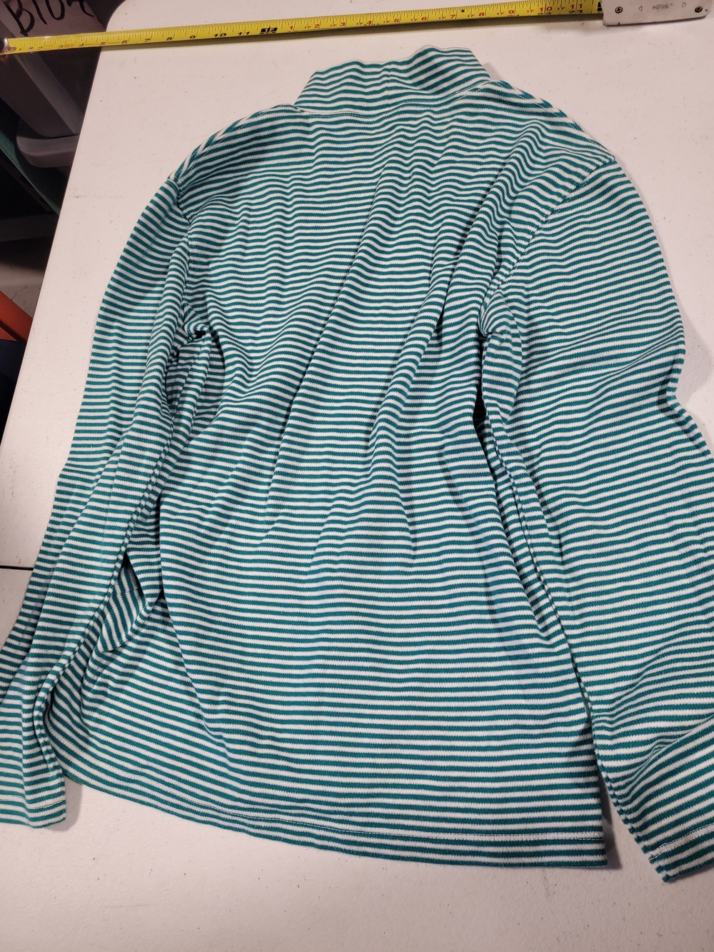 Great Northwest Clothing Company Teal and White Striped Mock Neck Long Sleeve - Picture 3 of 3
